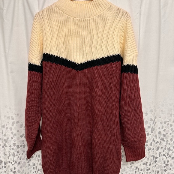 Colorblock Cowl Neck Sweater - Cream and Maroon - Picture 1 of 3